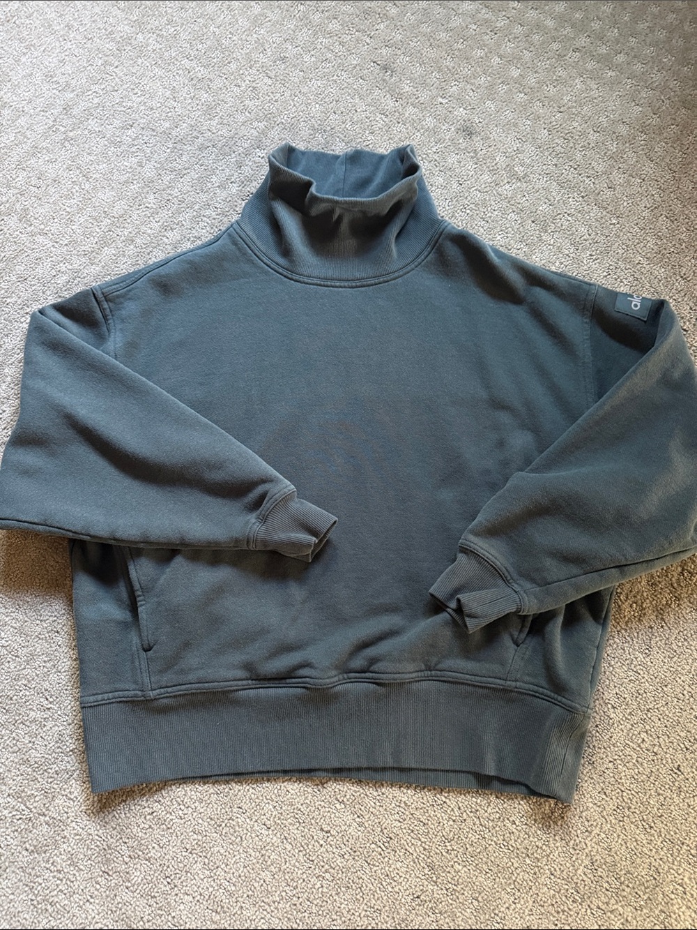 Hazy Mock Neck Pullover in Charcoal Green
